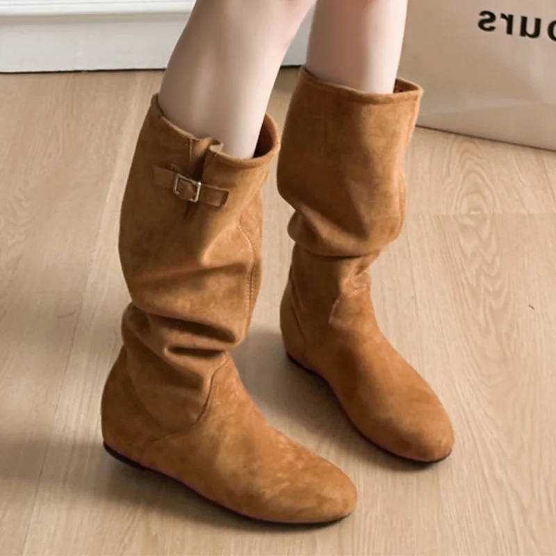 

Flats Women's Boots Fashion Mid Calf Winter Shoes 2025 Designer Gothic Boots New Walking Trend Comfort Chelsea Mujer De Botas