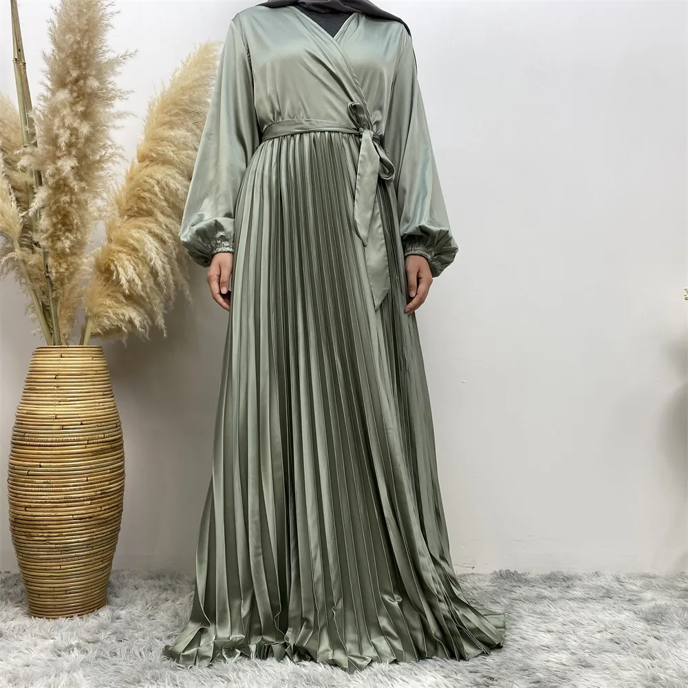 

Women Muslim Pleated Long Maxi Dress Eid Ramadan Abaya Dubai Turkey Kaftan Islamic Clothing Longue Femme Musulmane Djellaba Robe