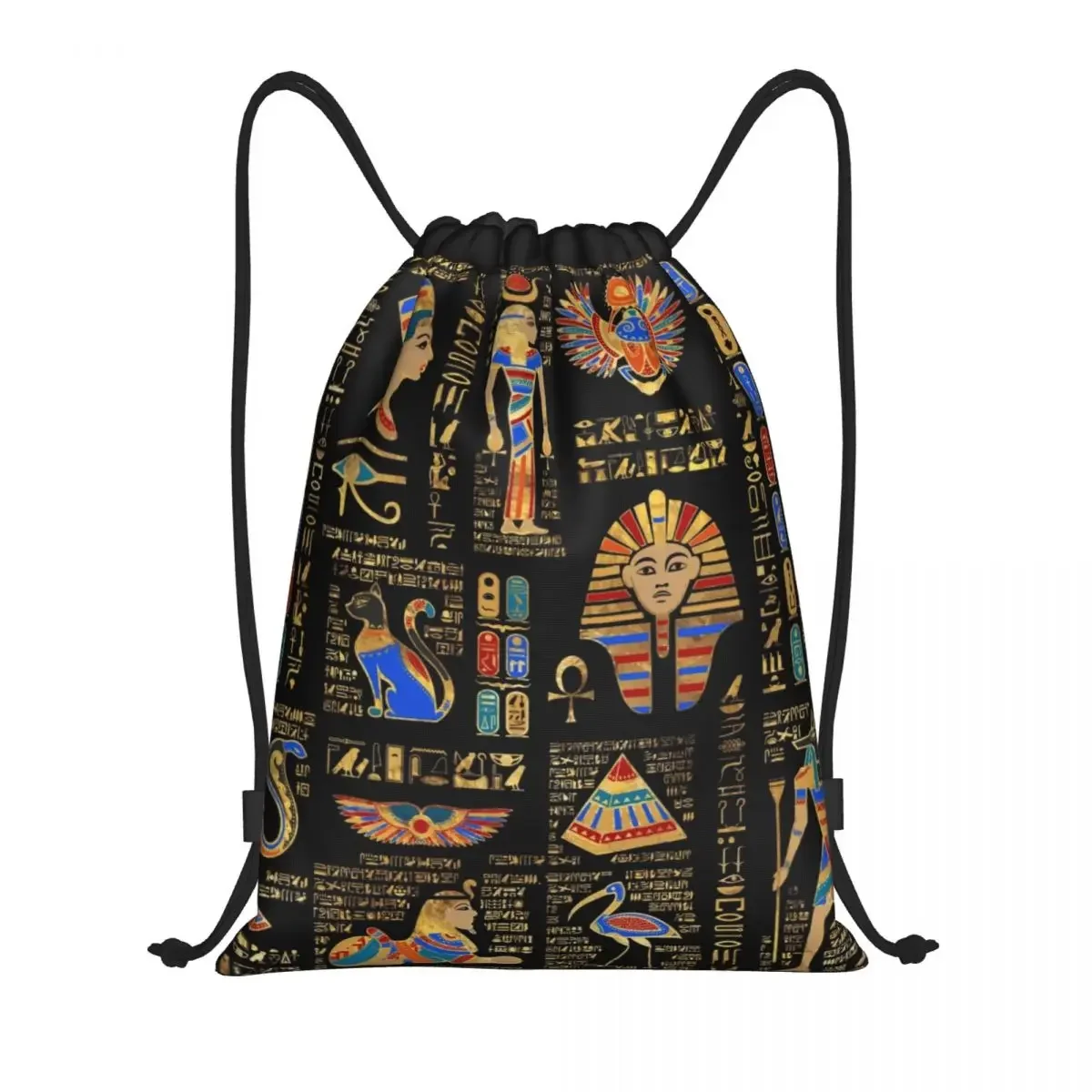 Egyptian Hieroglyphs And Deities God Drawstring Backpack Bags Lightweight Ancient Egypt Pharaoh Gym Sackpack Sacks for Training