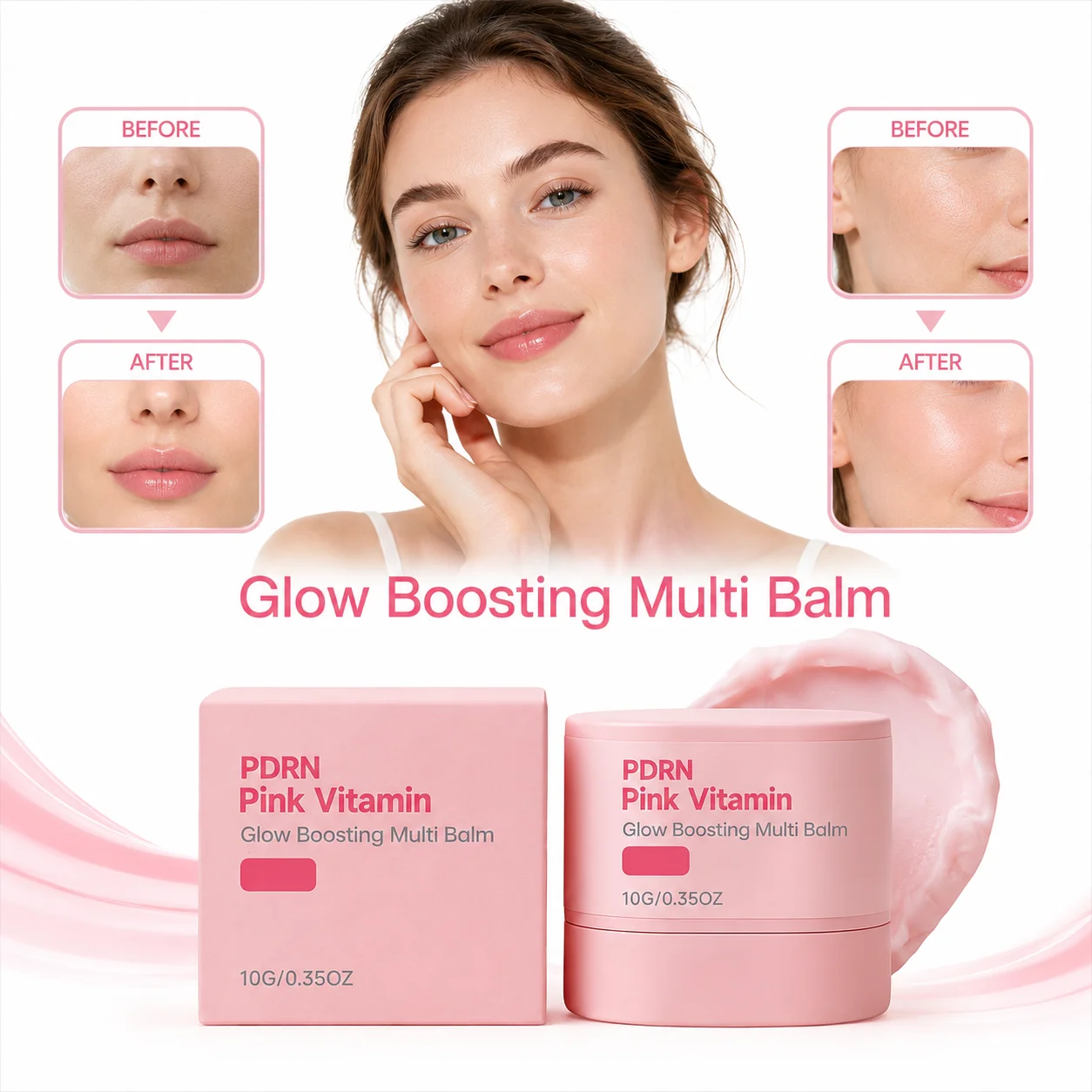 PDRN Pink Vitamin Moisturizing Stick Collagen Multi Balm for Dry Lips Fine Lines Under Eyes Smile Lines and Dewy Skin
