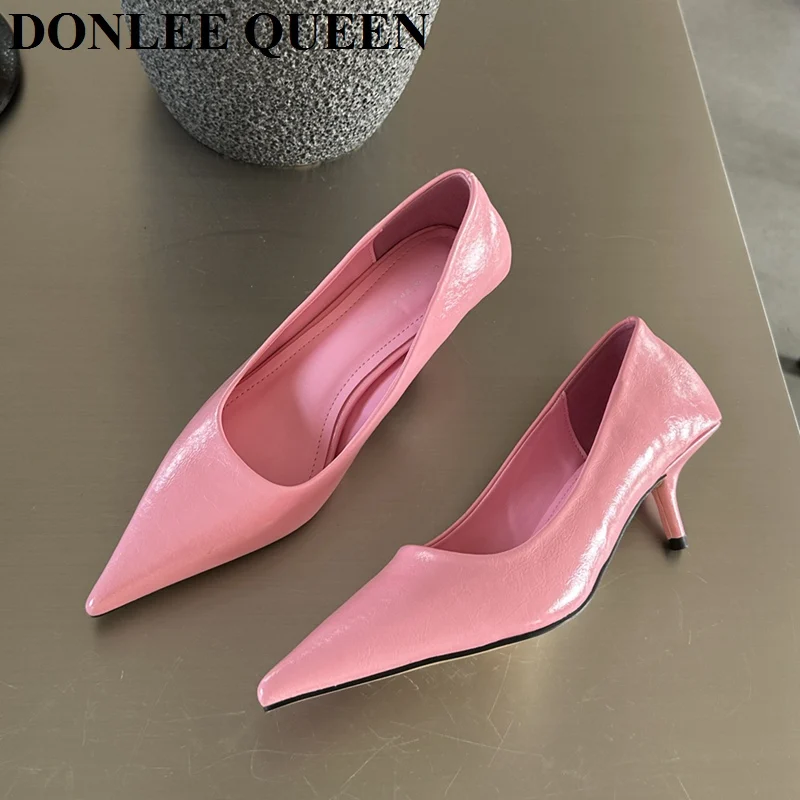 Women Pumps Pointed Toe Dress Shoes Thin Med Heels Elegant Office Party Pumps Fashion Gold Sliver White Shoes For Wedding  Mujer