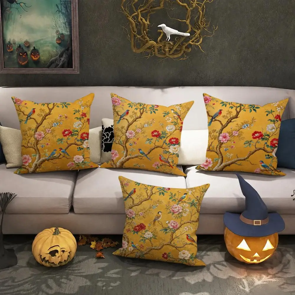 Chinese Floral Vintage Art Cushion Cover Halloween decoration trick or treat cushion cover, ghost, pumpkin head, bat decoration