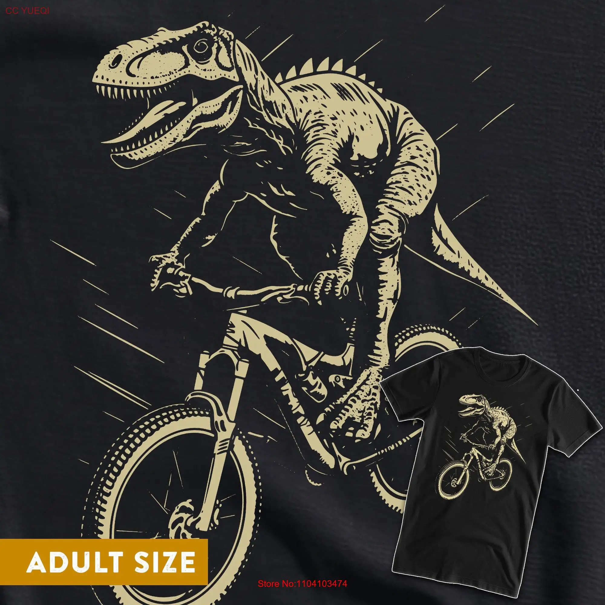 Velociraptor Dinosaur Mountain Bike T Shirt long or short sleeves