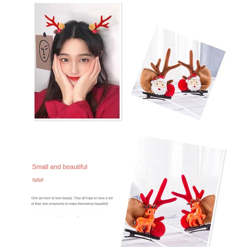 1 pasang klip rambut tanduk rusa aksesori rambut Natal Anak lucu klip bebek kartu rambut rusa besar anak kartun hadiah Natal