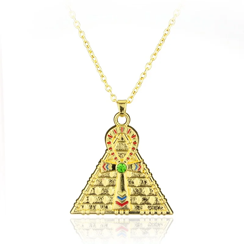 Vintage Triangle Egyptian Pyramids Ancient Egypt Pyramid Illuminati Eye of Providenc Eye Cross Chain Pendant Necklace