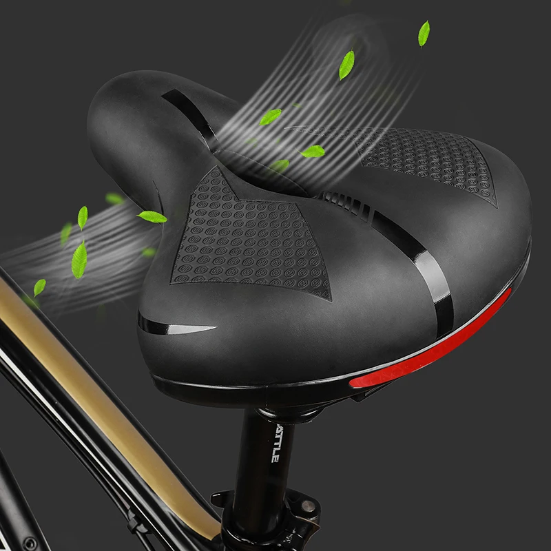 WEST BIKING Thick Wide Bicycle Saddle Comfortable Soft MTB Road Bike Cushion Shockproof Cycling Seat With Safe Warning Taillight