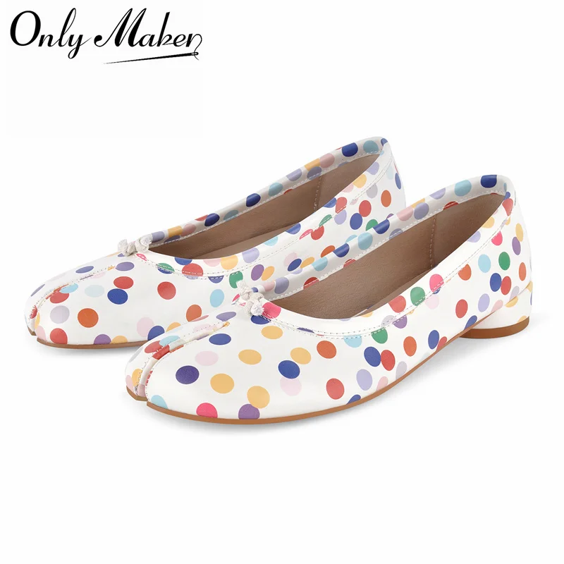 onlymaker-women-colorful-polka-dot-tabi-ballet-pumps-split-toe-25cm-low-heel-slip-on-casual-daily-wear-pumps