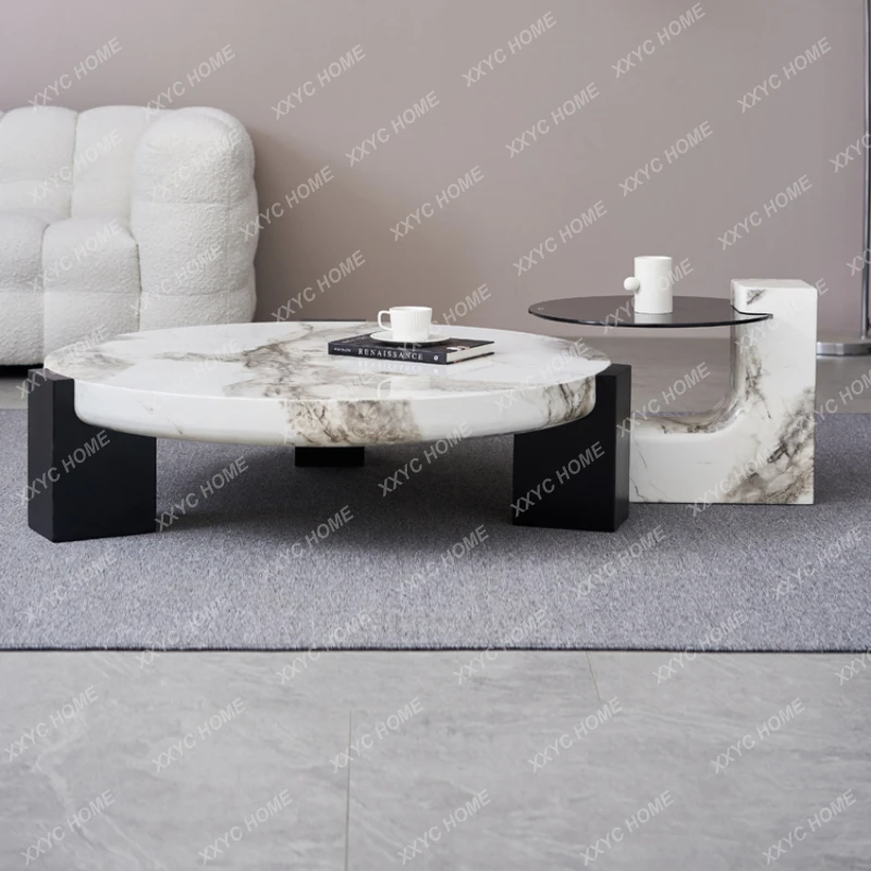 

Minimalist Marble round Tea Table Designer Size round Coffee Table White Height Combined Tea Table