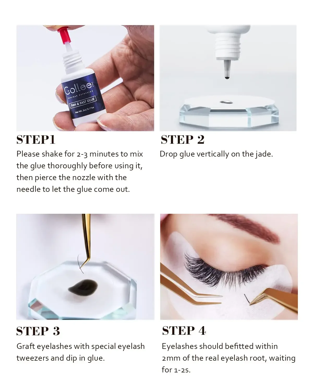 Gollee 1S Eyelashes Extensions Glue Waterproof Super Bonder Cleaning Primer Adhesive Glue Lash Shampoo Adhesive Remover Supplies