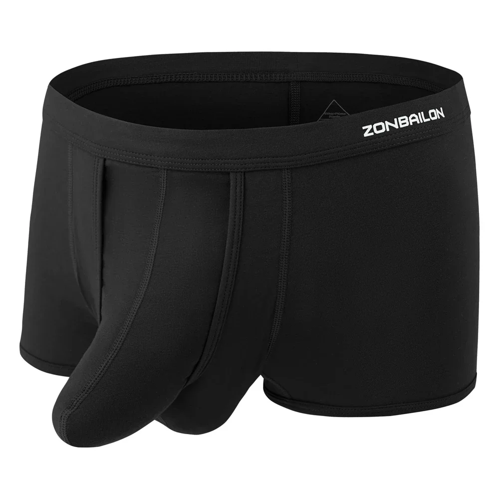 Jinshi Men's Dual Pouch Underwear Short Leg Bulge Boxer Briefs Separated Pouch Modal Trunks