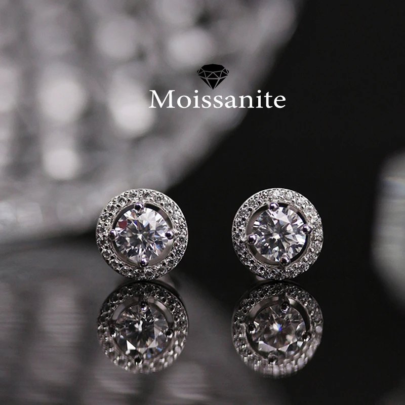 

Стерлинговое серебро 925 пробы с муассанитом, 1 пара круглых серег с муассанитом диаметром 0,5-1 грамм, высококачественный и элегантный стиль, подходит для женщин.