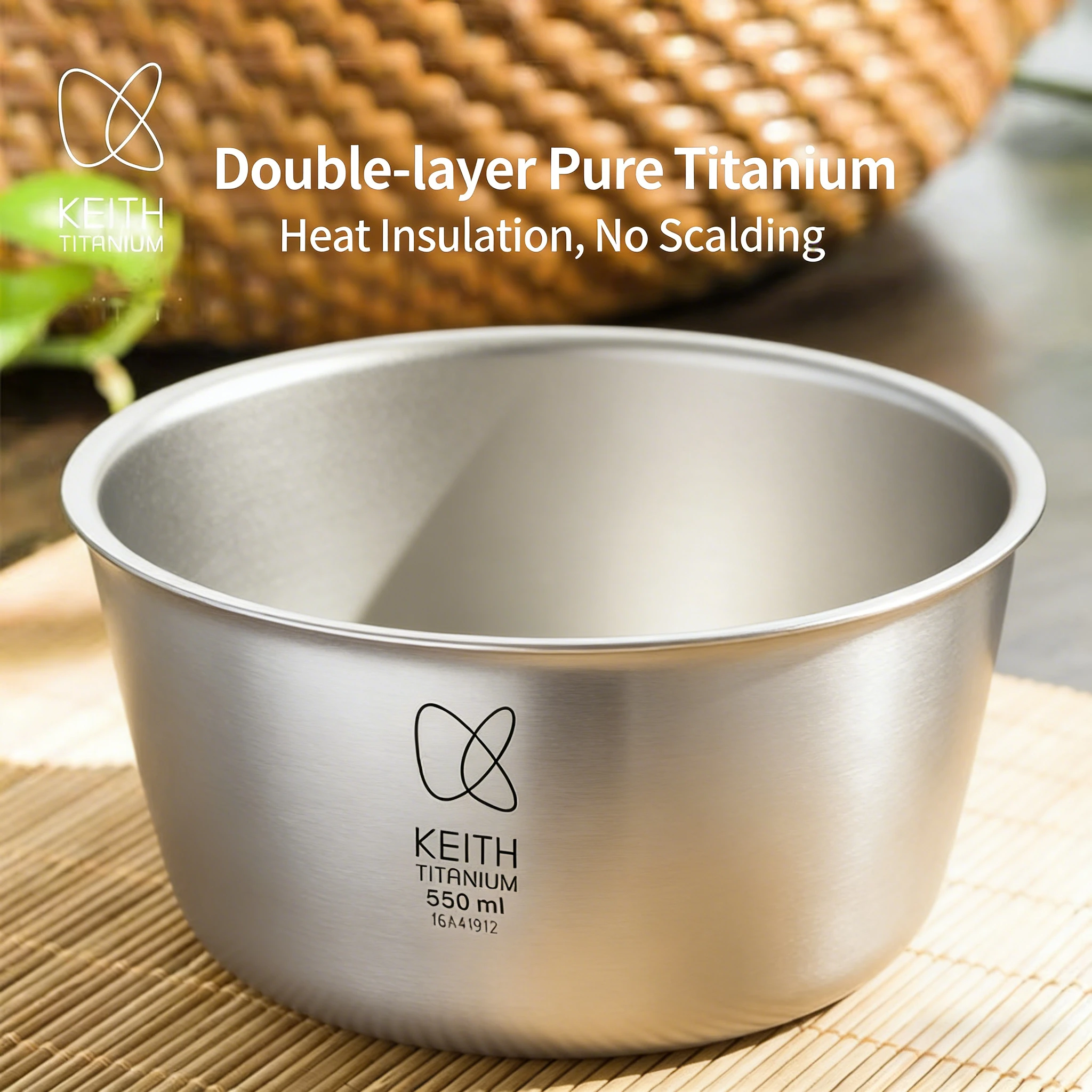 

Титановая миска Keith с двойными стенками, 550 мл, 1 шт., Ti5322, портативная миска для салата, еда, контейнер для еды для кемпинга, посуда для путешествий