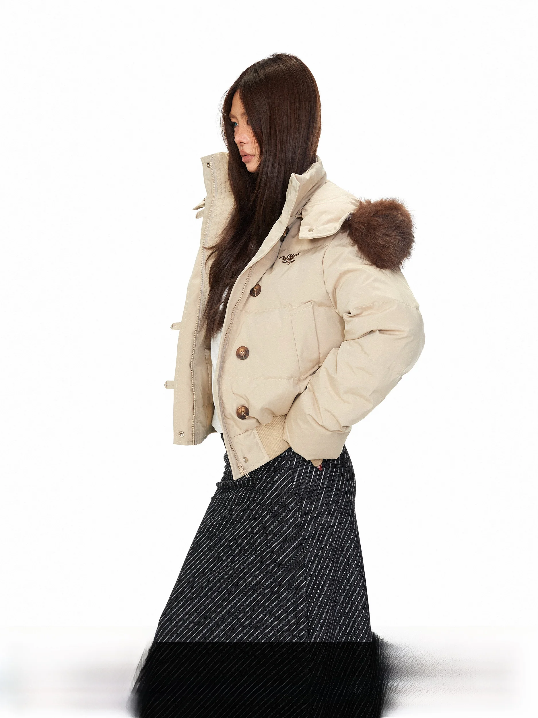 

Blabb Women's Quilted Puffer Jaet with Hood Embroidered Fur Collar Bread Sle ort Warmth Polyester Fill Winter Coat