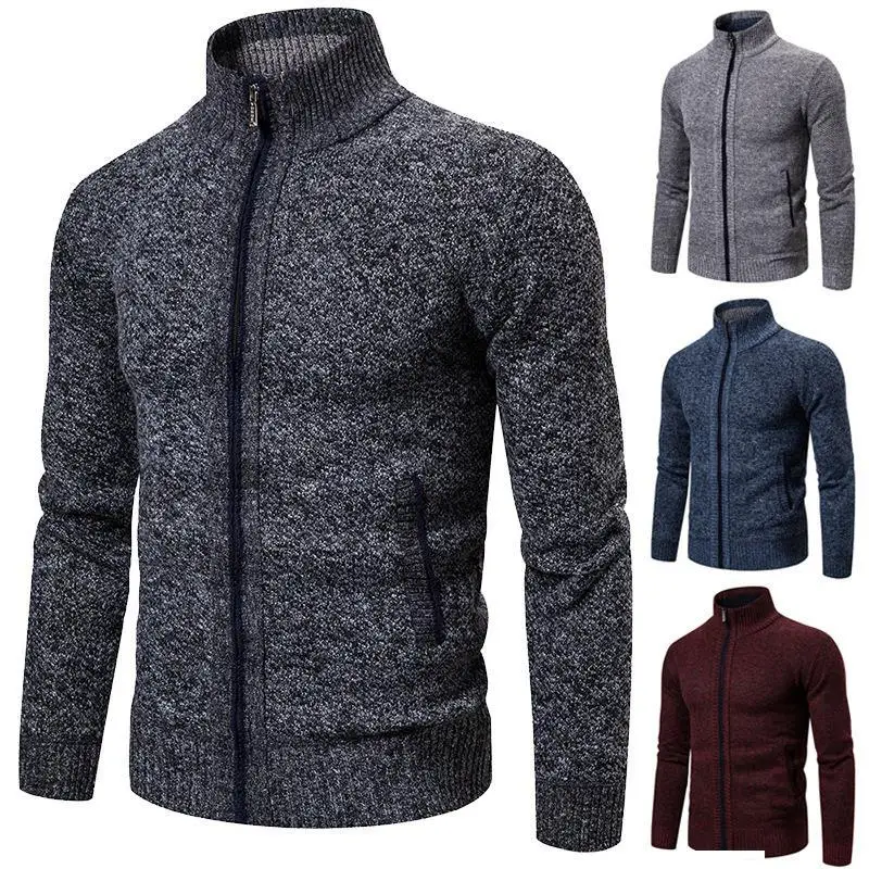 

Thiened Men's Outdoor Sports Long Sve Knitted Cardigan Casual Breathable Sweat Absorbent Warm Stand Fit Hoodie Fabric
