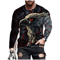 3D Eagle Pattern Print T Shirt Mens Autumn Tops Round Neck Long Sleeve T-Shirts Vintage Clothes Oversized Tee Shirt Men's Shirts