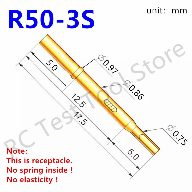 100PCS R50-3S Test Pin P50-B1 Receptacle Brass Tube Needle Sleeve Seat Solder Connect Probe Sleeve Length17.5mm Outer Dia 0.86mm