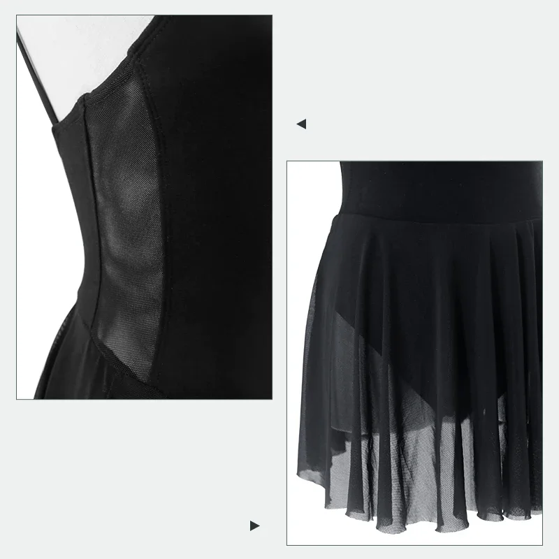 Ballet Dress For Women Girls Camisole Leotard Dress Adult Black Dance Costumes With Mesh Skirt Skate Swimwear
