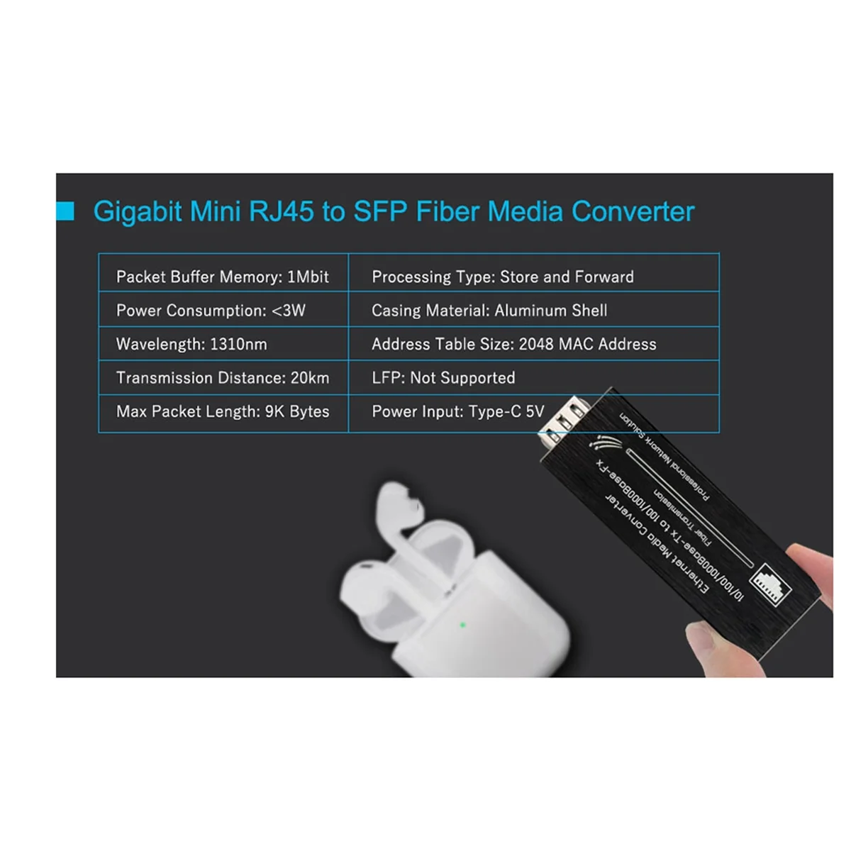 【SHOP-NOW】Mini Gigabit Fiber Media Converter 1000Mbps Ethernet with 1310nm Single Mode 20km SFP Module and Type-C Input US PLUG