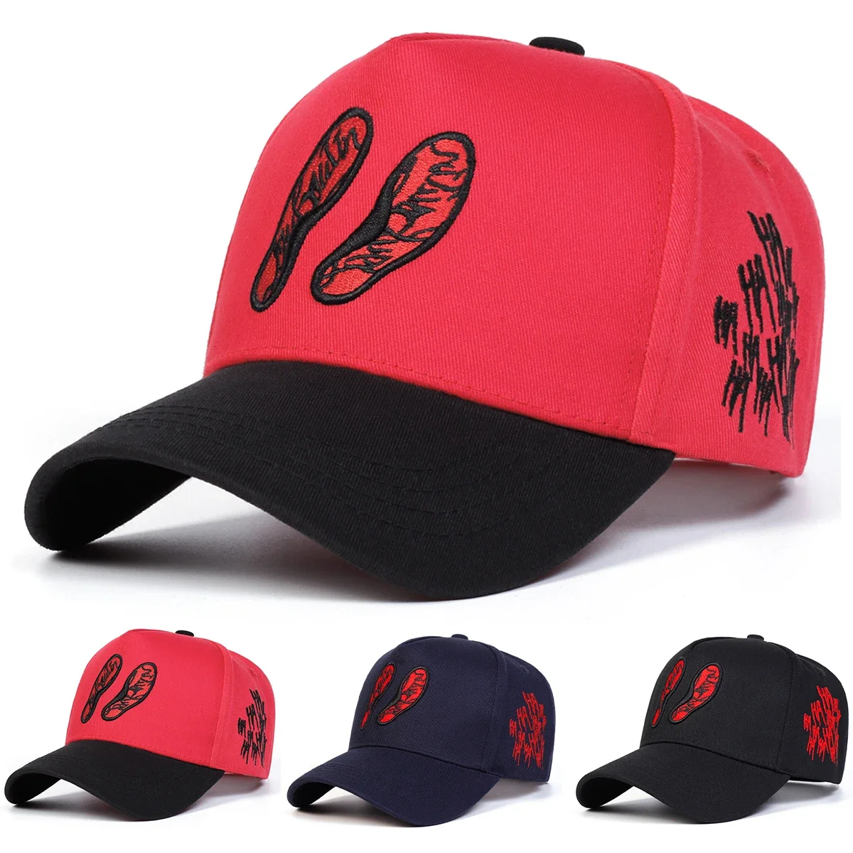 Unisex-Baseballmützen mit Fußabdruck-Stickerei, für Frühling und Herbst, für den Außenbereich, verstellbare Freizeithüte, Sonnenschutzhut, Sportkappe