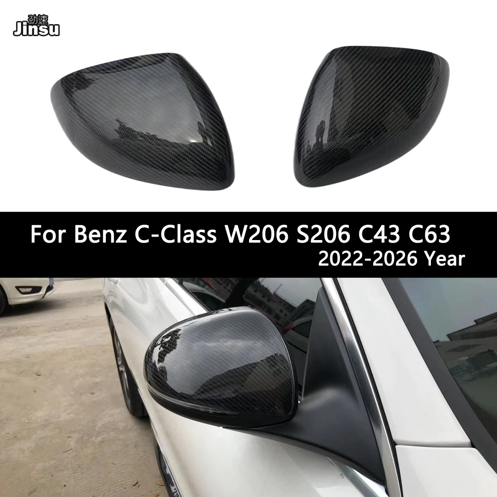 For Benz C Class W206 S206 AMG C43 C63 2022 - 2026 Real Carbon Fiber Rearview Side Mirror Cover Caps Body Kit Car Accessories