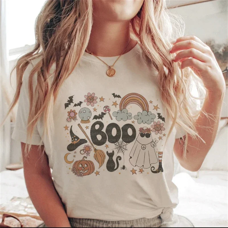 Camiseta Harajuku de manga curta feminina, fofa e divertida estampa de abóbora, Harajuku casual, combina tudo, moda verão e outono, divertida, nova estampa