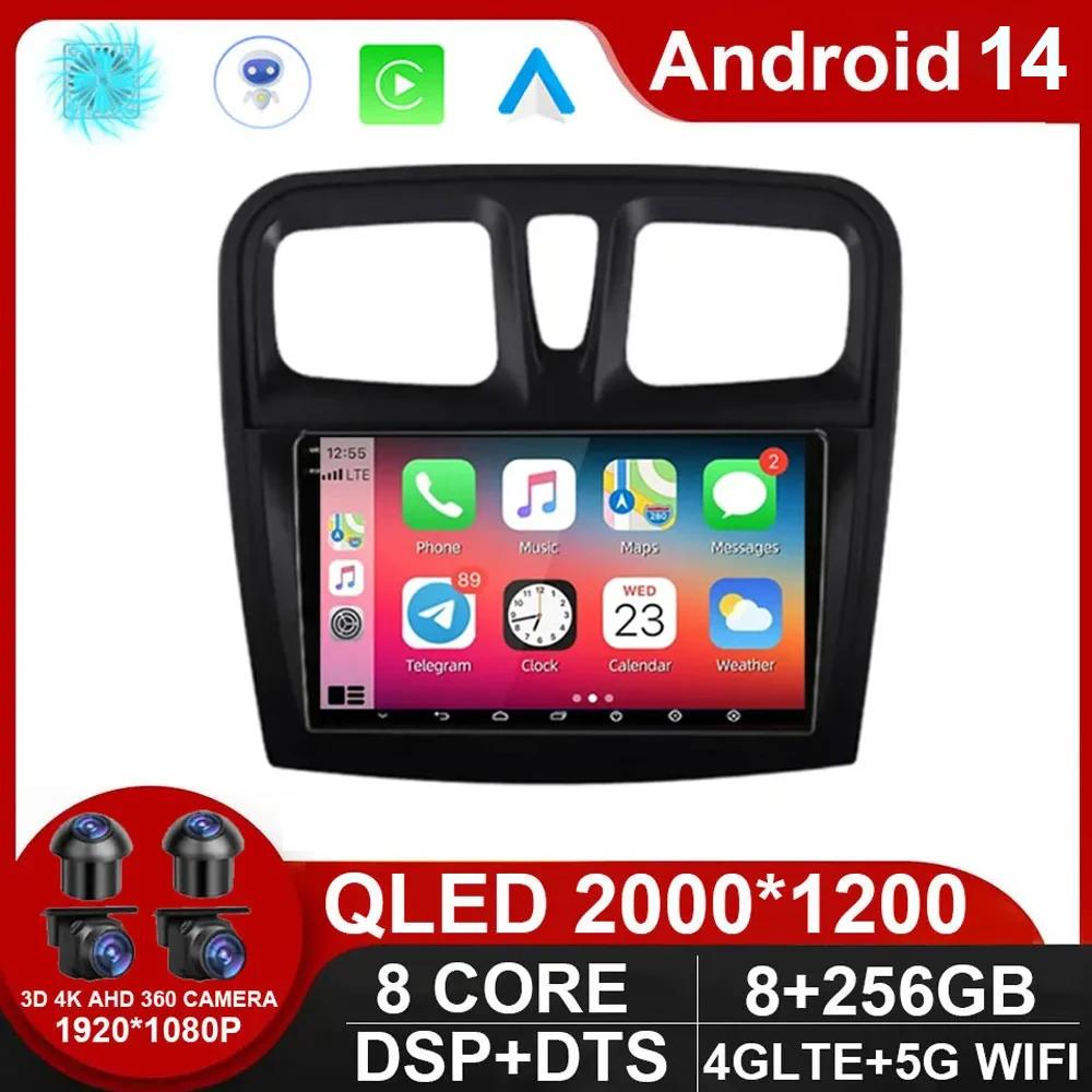 

Carplay Android 14 For Renault Logan 2 2012 - 2019 Sandero 2 2014 - 2019 Car Stereo Radio Multimedia Player Head Unit NO 2 Din