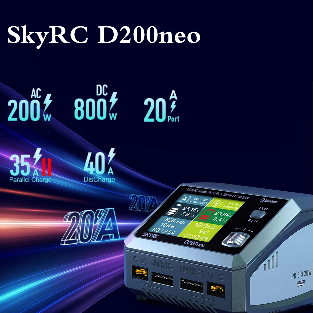 SkyRC D200neo Charger SK-100196 800w Lipo Battery Balance Charger BD350 Discharger AC/DC Multi-Function Smart Charger