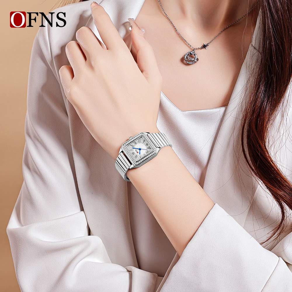 OFNS 1518 Quartz Watch Hot selling Women\'s Square Roman Scale Women\'s Quartz Watch with Diamond Set Fashion Waterproof Watch