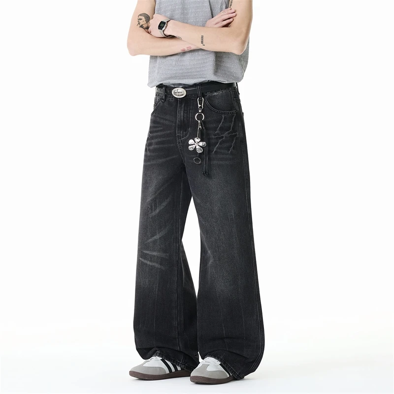 Style Washed American Men's Jeans 2026 Spring Autumn New High Street Fashion Looss Straight Leg Denim Long Pants 9SC6