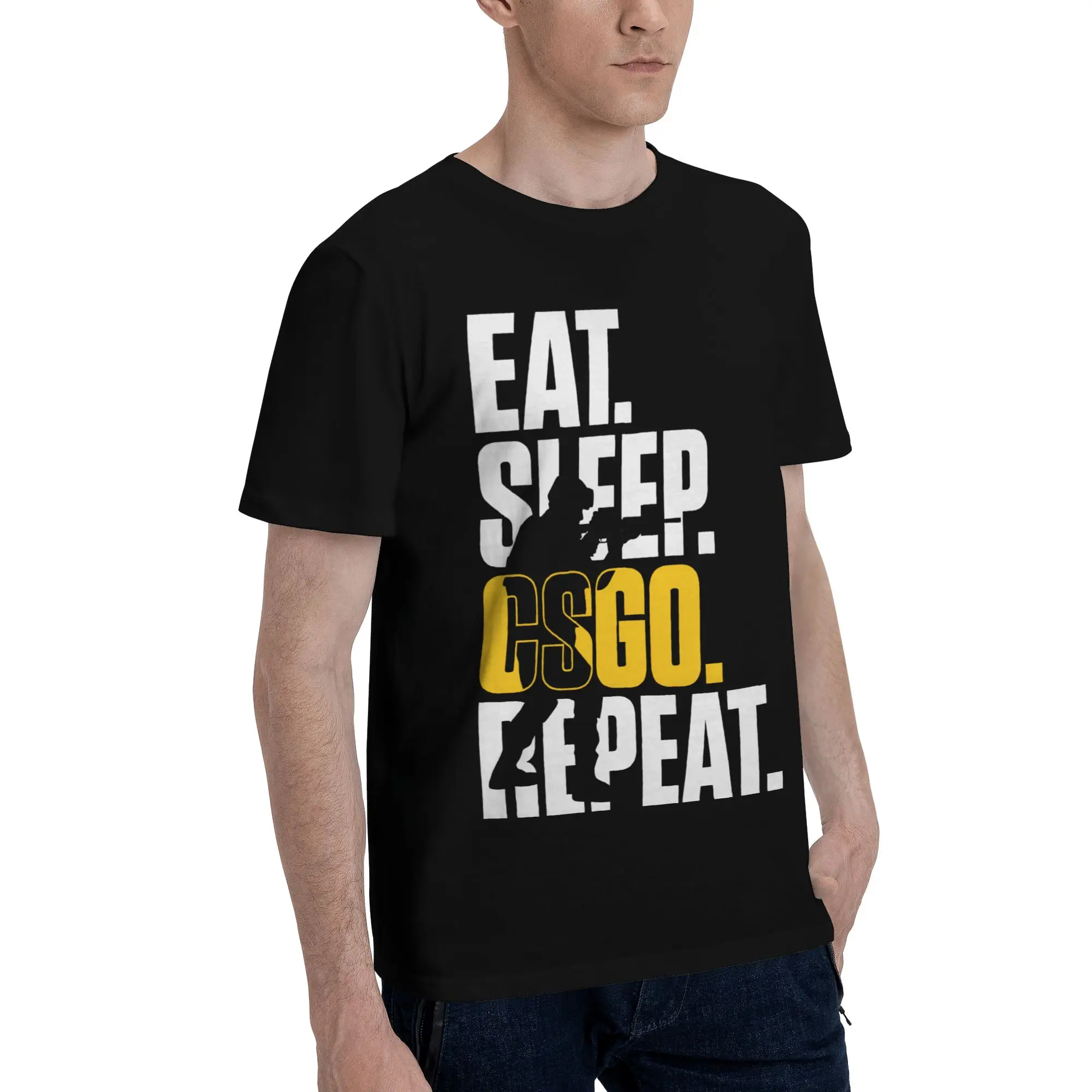 Eat Sleep Repeat  Funny 100% Cotton T-Shirt CSGO Tees Tops For Men