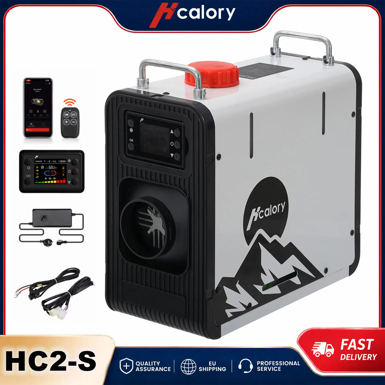 Hcalory HC2-S 8KW Portable Diesel Air Heater with 3.5L Tank Smart APP Remote Thermostat for DC12V/24V & AC220-240V Camping Vehicle Heating