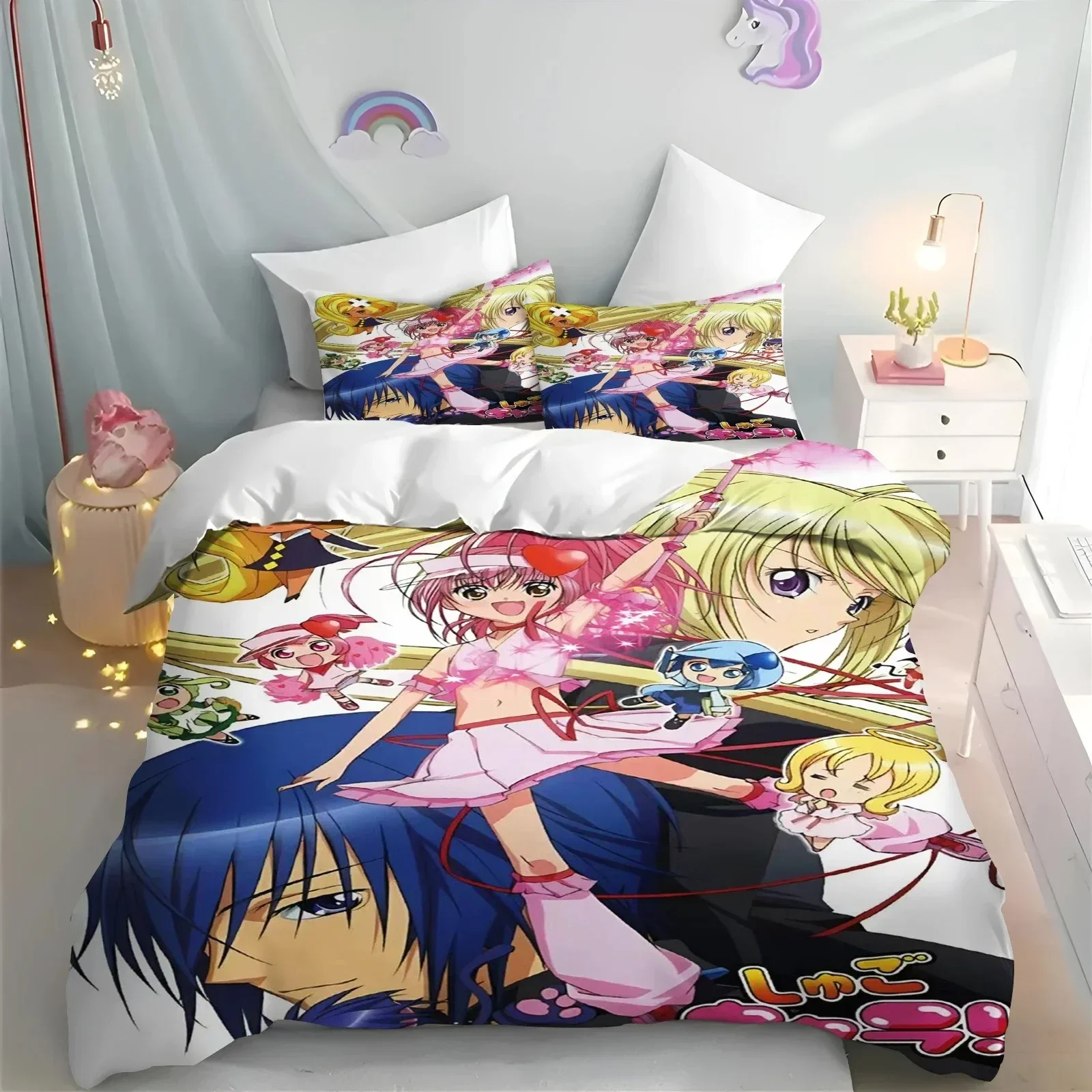

Cartoon Shugo Chara Children Hinamori Amu Cute Comfortable Duvet Quilt Cover Pillowcase Bedding Set Children Bedroom Decoration