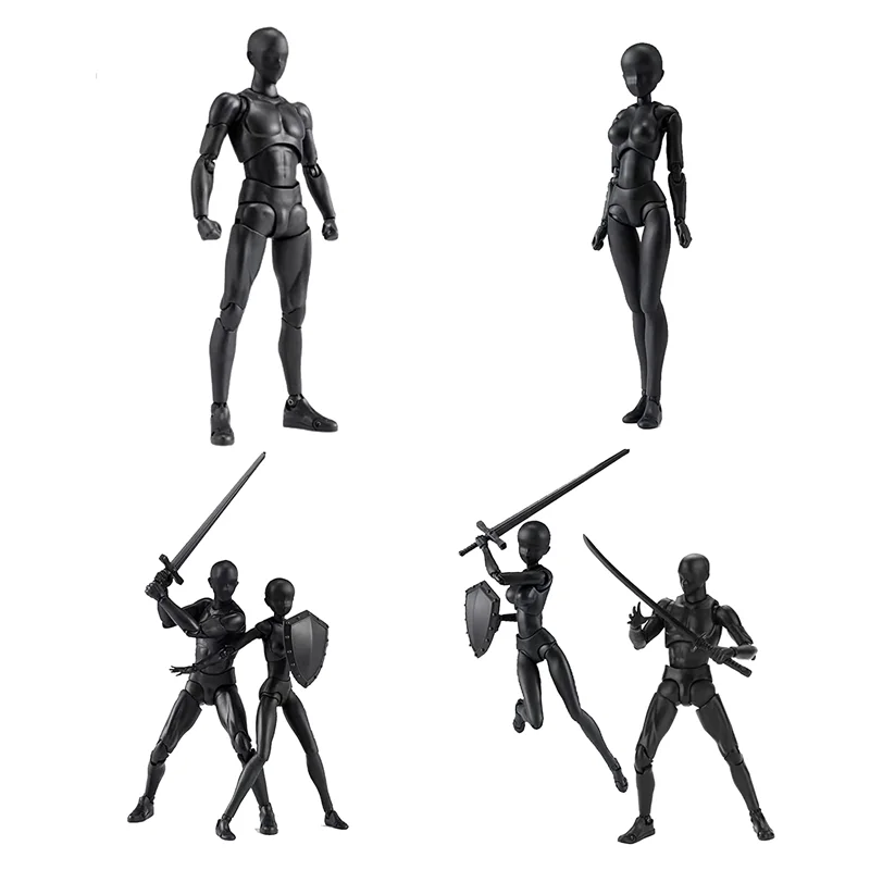 Action Figures PVC Model with Box Drawing Figure Models for Artists(Female+Male,Black)