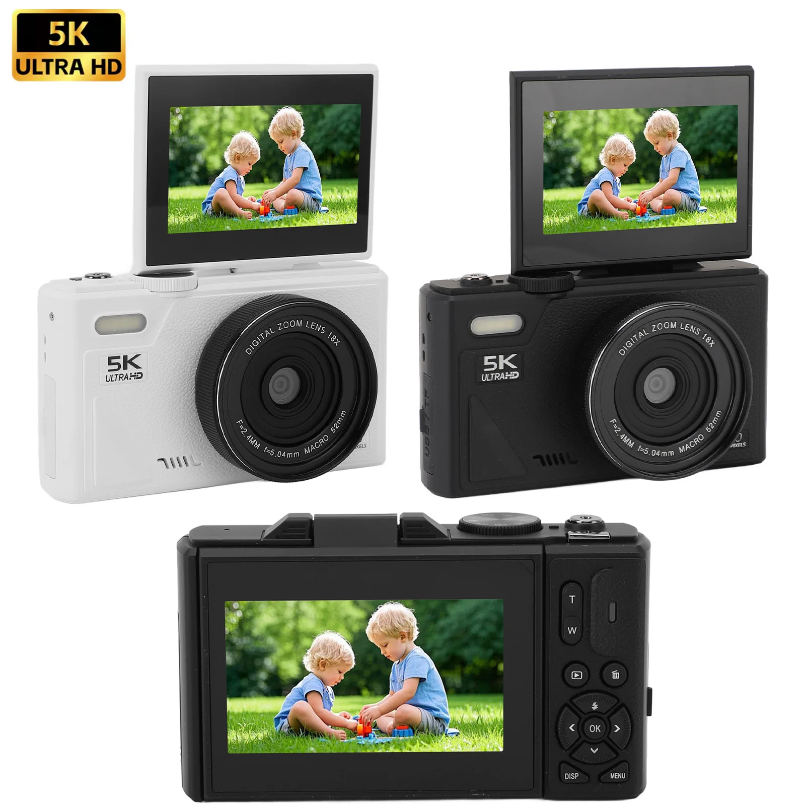 

Цифровая камера 5K HD, 75 МП, 18-кратный цифровой зум, обнаружение улыбки, стабилизация изображения, защита от сотрясений, 3-дюймовый экран, ретро беззеркальная камера