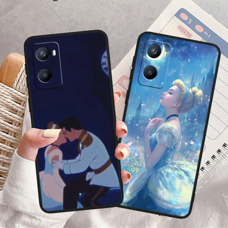 Disney Cinderella Tpu Silicone For OPPO A98 A96 A94 A74 A72 A57S A55 A53S A15S A16K A5 Black Cover