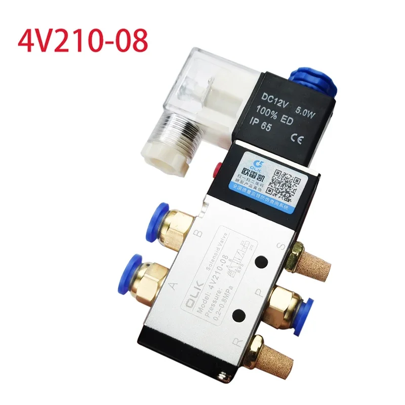 

4V210-08 Pneumatic Cylinder Valve Electric Solenoid Valves 5 Way 2 Position Control Air Gas Magnetic 12V 24V 220V Coil Volt Hose