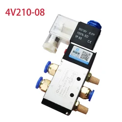 4V210-08 Pneumatic Cylinder Valve Electric Solenoid Valves 5 Way 2 Position Control Air Gas Magnetic 12V 24V 220V Coil Volt Hose