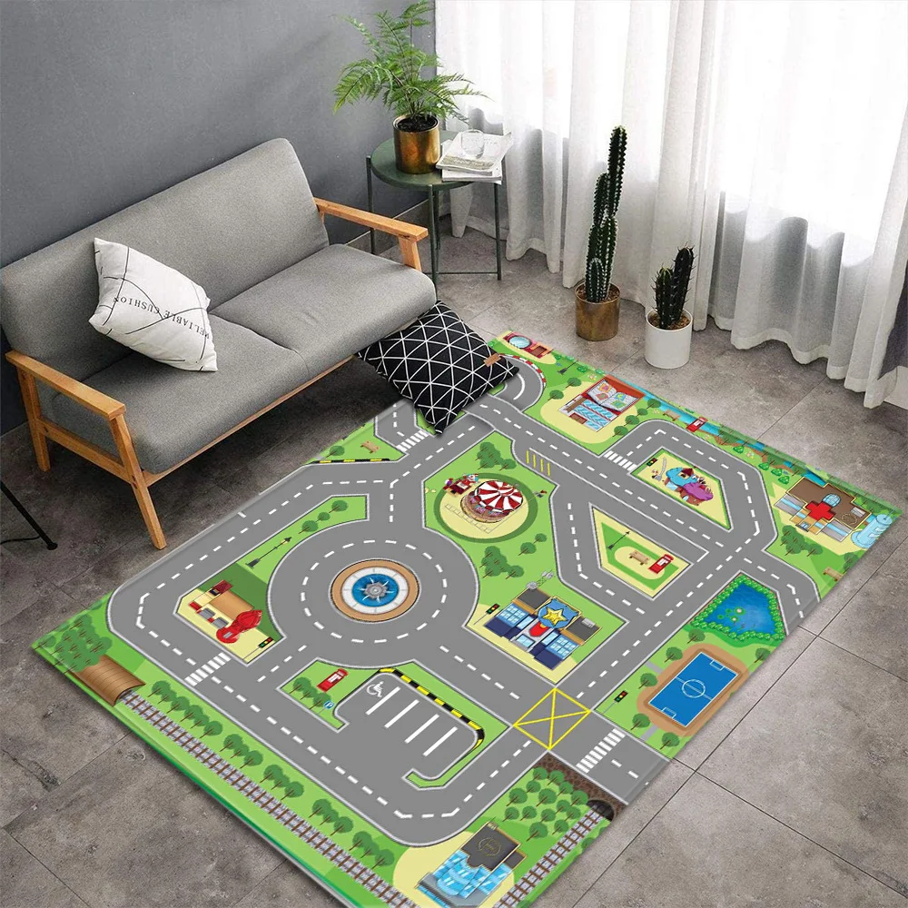 

Cartoon Road Map Carpet Home Living Room Children's Bedroom Decoration Crawl Non-Slip Floor Mat Balcony Doormat Kitchen Rug