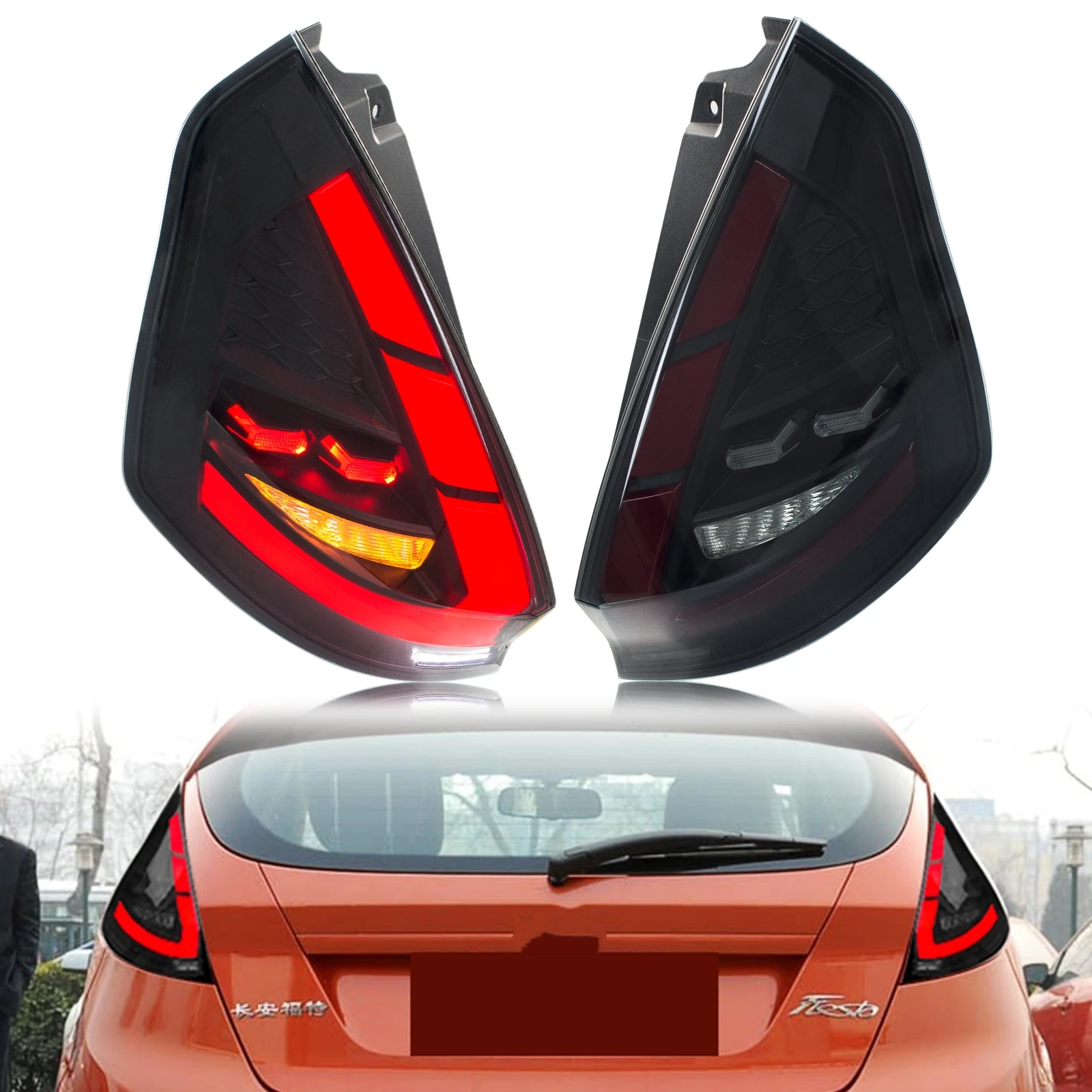 LED-achterlichten voor Ford Fiesta 2008-2017 MK VI Sequentiële richtingaanwijzer Start-up Animatie Zwarte achterlichten