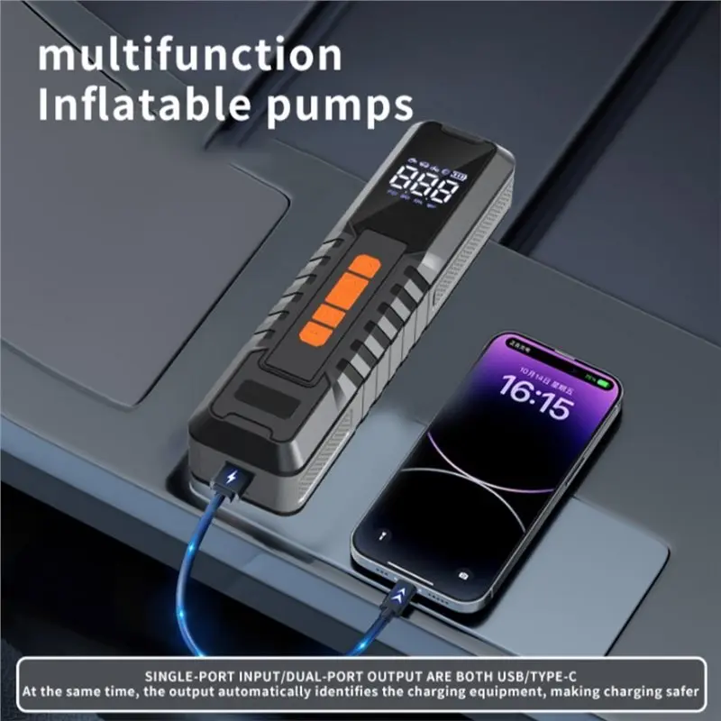 N26R-Tire Inflator LED Light Portable Air Compressor Air Pump For Car Tires, LCD Display 6000Mah Battery Pressure Gauge