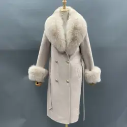 Women's Big Wool Coats with Real Fur Collar, Elegant Long Cashmere Belted Peacoat, Slim Fit Trench Coat, Europe