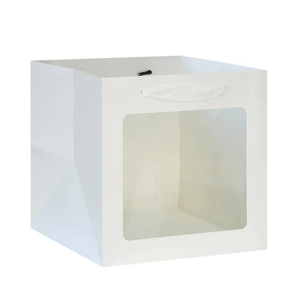 5PCS Square White Kraft Paper Gift Bags With Window Party Favor Bags For Wedding Party