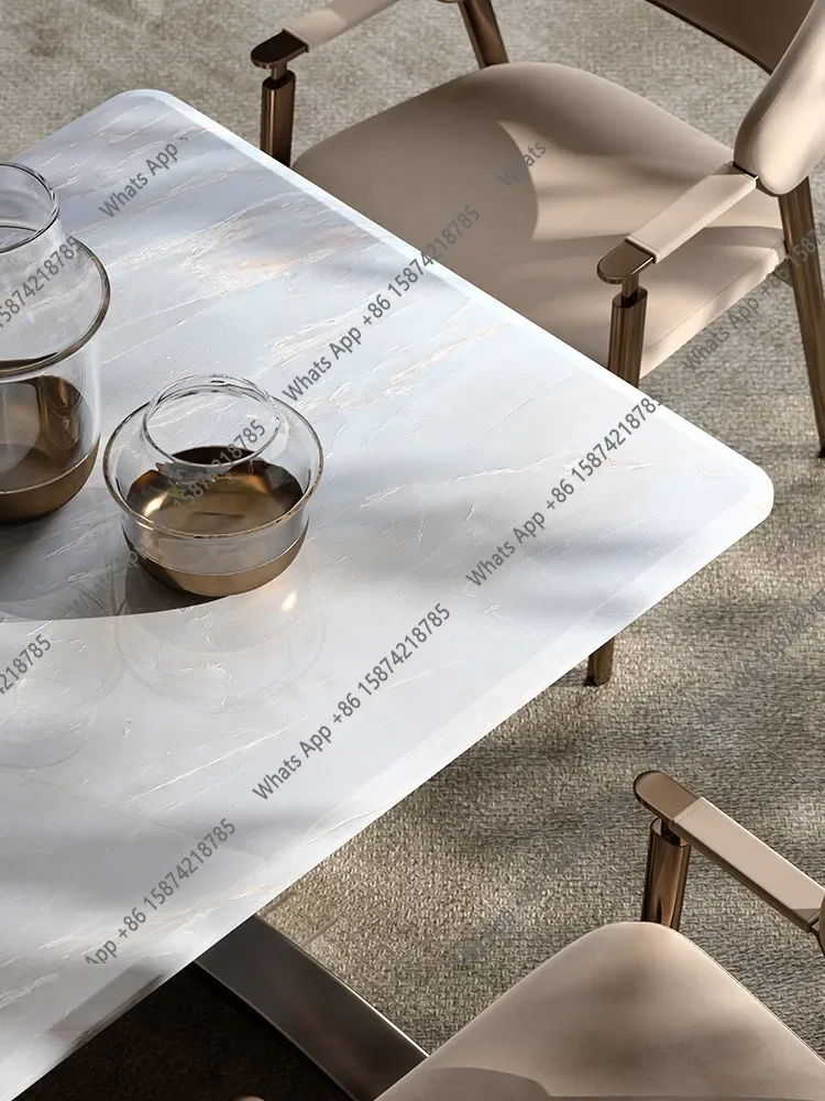 Table à manger en marbre X5 Light Luxury, design haut de gamme pour villa, table et chaises longues, nouvelle collection italienne minimaliste.
