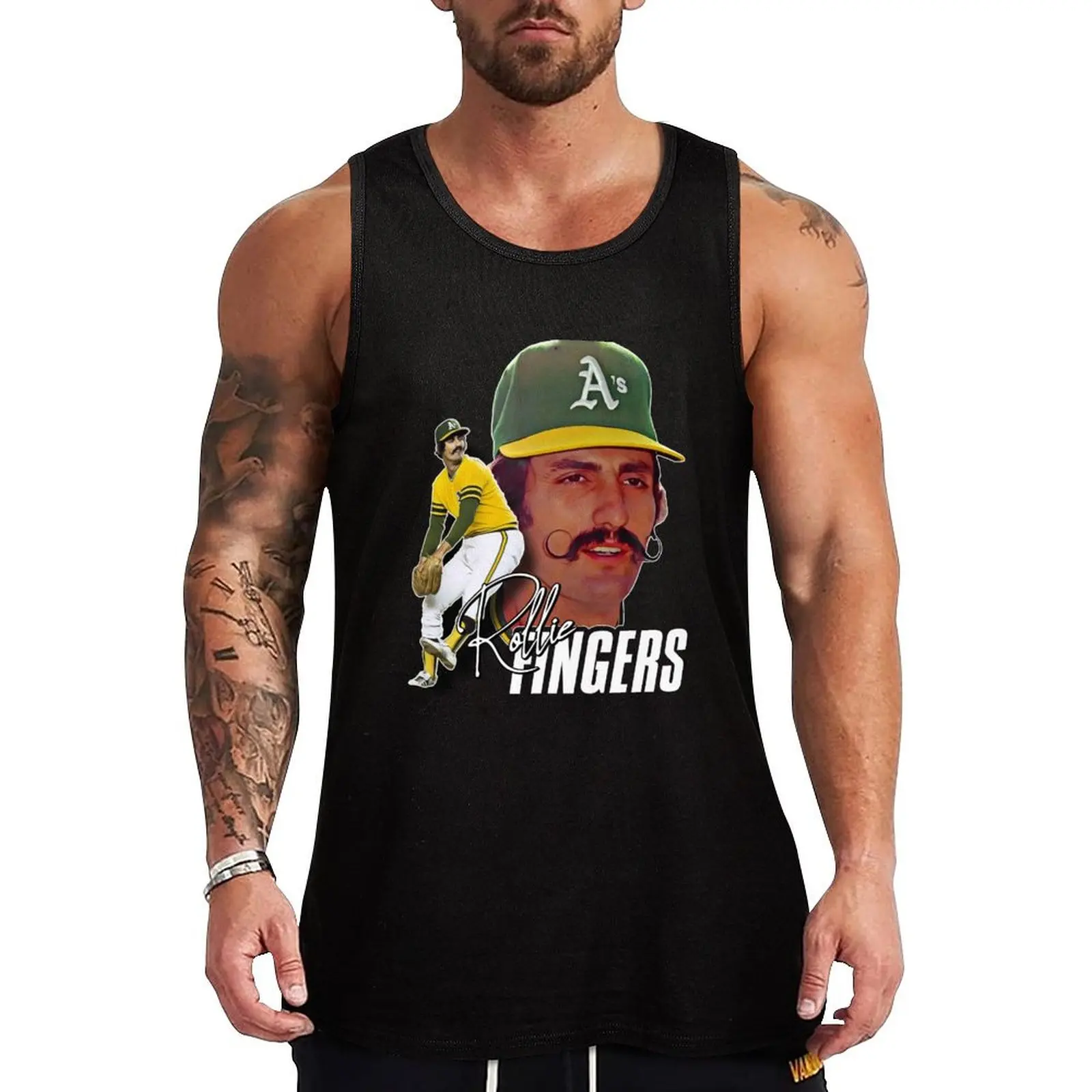 

Retro Rollie Fingers Handlebar Tribute Tank Top Soft Cotton Tank Top Regular Fit Basic Undershirt