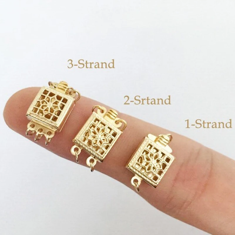 14K Gold Filled Pearl Clasp Square Filigree Button for Single Double Triple Row Bracelets And Necklace Making Jewelry Findings