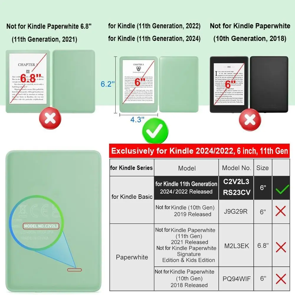 Auto Wake/Sleep 6 inch e-Reader Case Acrylic Shockproof Magnetic Cover Wear Resistant Smart for Kindle 2024/2022 11th Generation