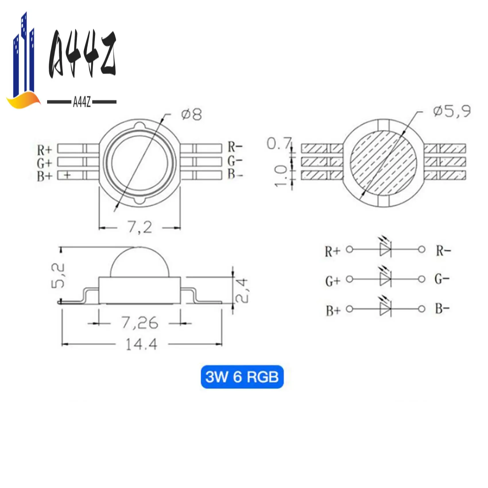 

A44Z-20Pcs 3X3W High Power RGB Red Green Blue LED Light Lamp Energy Saving Lamp Beads Bulbs 6PIN 45MIL 3W High Power Chip