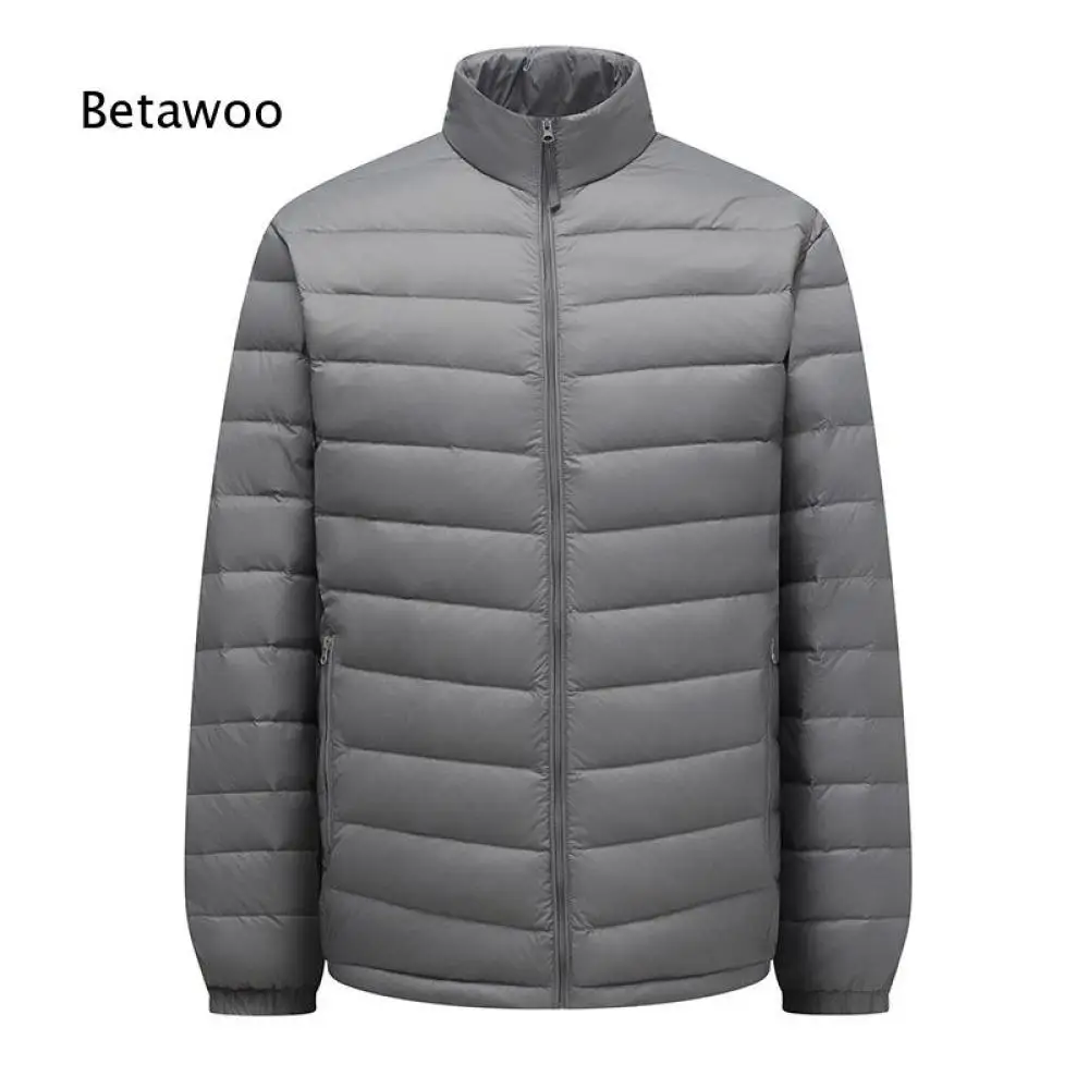 Portable Lightweight Quilted Down Jacket for Men Stand Collar Zip Front Elastic Cuffs Side Zipper Pockets Casual Warm Outerwear