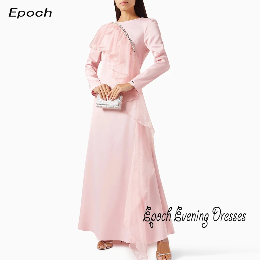 Epoch Crepe abito da sera muslimexatextizn undlazzle mutandine Luxury Crystal Arabia Ruffles Pink Cocktail Party Prom Gown per donne Sexy 2024