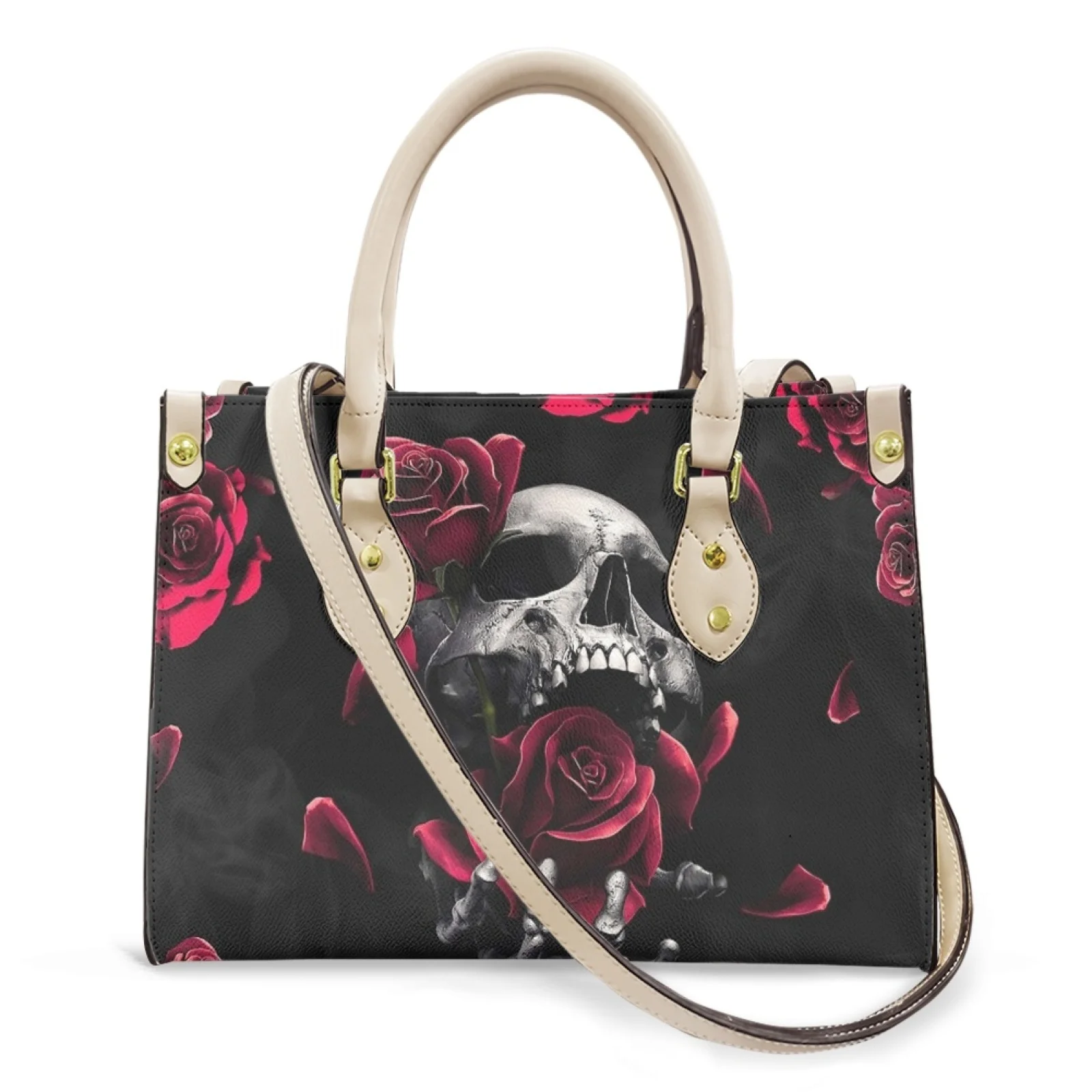 

Belidome Rose Skull Design Luxury Handbag for Women's PU Leather Top Handle Satchel Shoulder Bags M essenger Tote Bag for Ladies